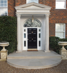 Black high-security entry door with sidelights