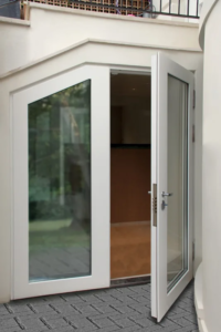 Bullet-resistant glass double doors in a residential opening
