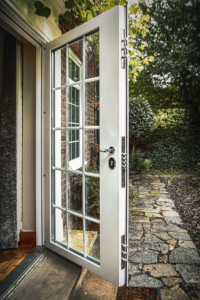 Custom residential glass security door with multi-point locking