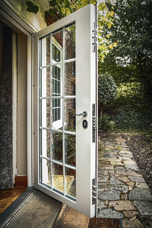 Custom residential glass security door with multi-point locking