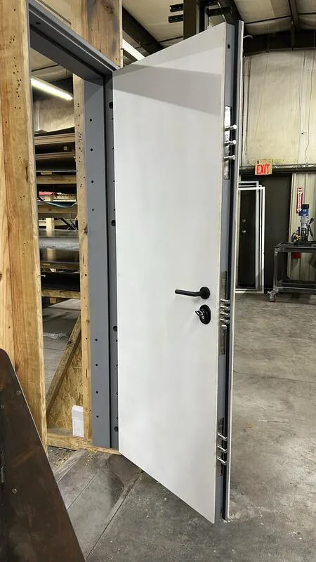 High-security door open during quality-control inspection