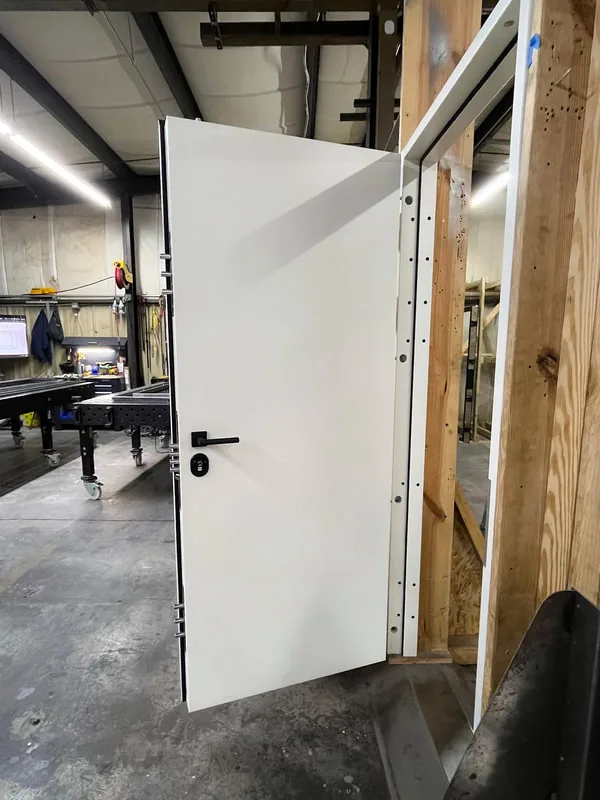 white high-security door