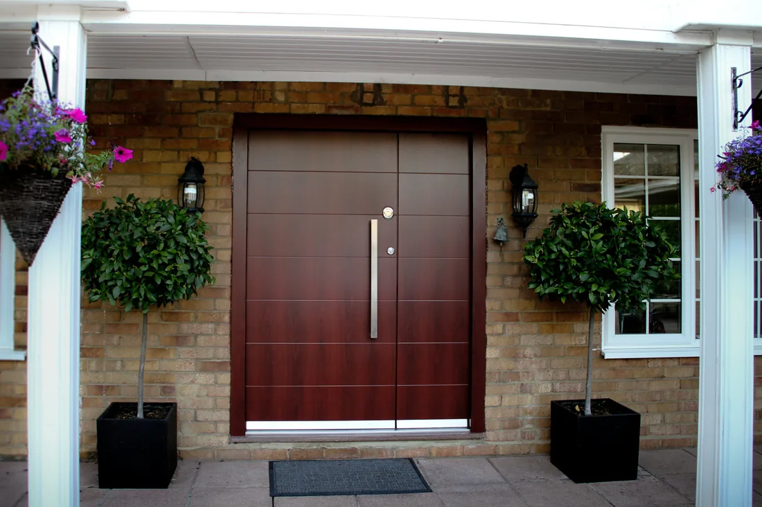 Wood high-security door-and-a-half exterior entry
